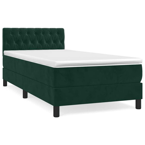 vidaXL Pat box spring cu saltea, verde &icirc;nchis, 90x200 cm, catifea