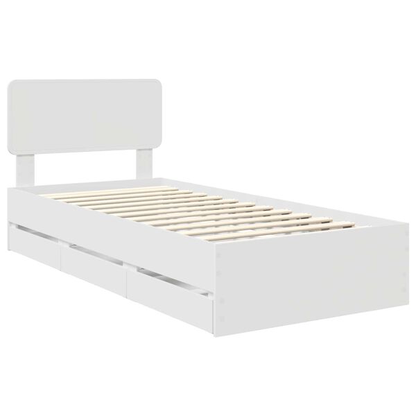 vidaXL Cadru de pat cu headboard Alb 100 x 200 cm Lemn prelucrat