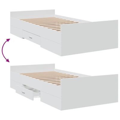 vidaXL Cadru de pat cu sertare, alb, 75x190 cm, lemn prelucrat