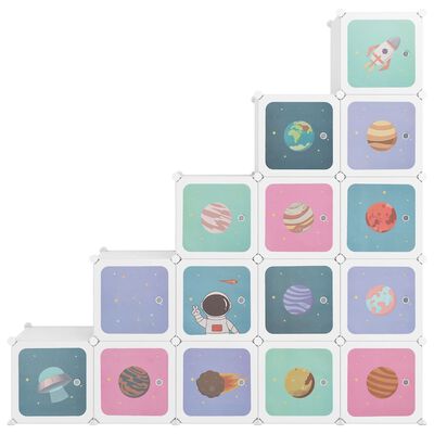 vidaXL Dulap de depozitare cub pentru copii, 15 cuburi, alb, PP