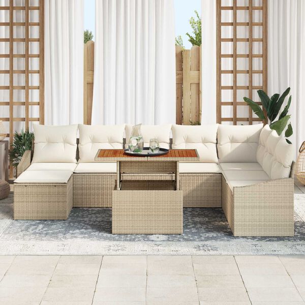 vidaXL Set de canapele pentru grădină 9 pcs Bej Rattan poli