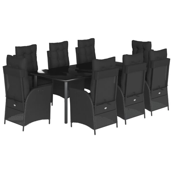 vidaXL Set mobilier de grădină cu perne, 9 piese, negru, poliratan