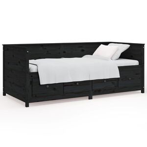 vidaXL Pat de zi, negru, 90x190 cm, lemn masiv de pin