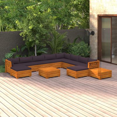 vidaXL Set mobilier grădină cu perne, 12 piese, lemn masiv de acacia