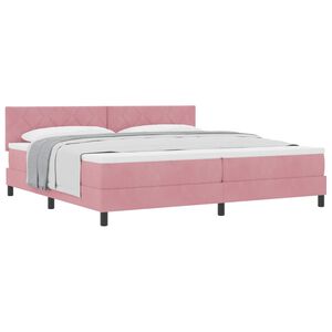vidaXL Pat cu arcuri cu saltea cu headboard Roz 200 x 200 cm Catifea