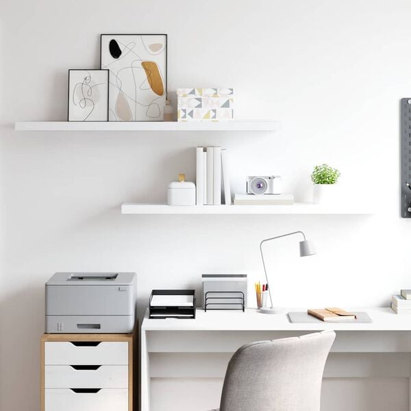 vidaXL Rafturi de perete suspendate, 2 buc., alb, 120x23,5x3,8 cm, MDF