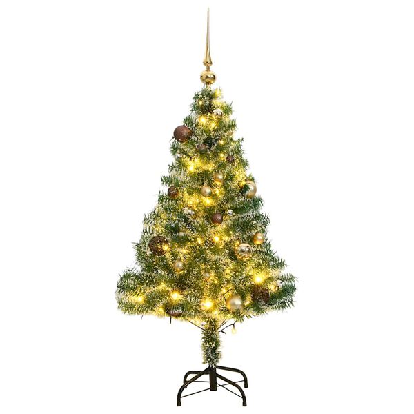 vidaXL Brad Crăciun artificial, 150 LED/globuri/zăpadă pufoasă, 120 cm