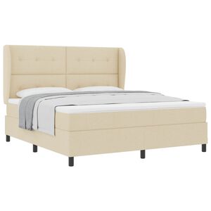 vidaXL Pat cu arcuri cu saltea cu headboard Crem 180 x 200 cm țesătură