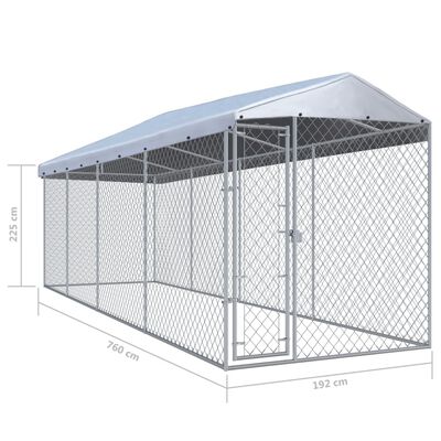 vidaXL Padoc pentru câini de exterior, cu acoperiș 760x190x225 cm