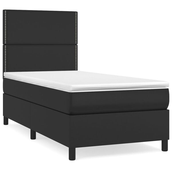 vidaXL Pat box spring cu saltea, negru, 90x190 cm, piele ecologică