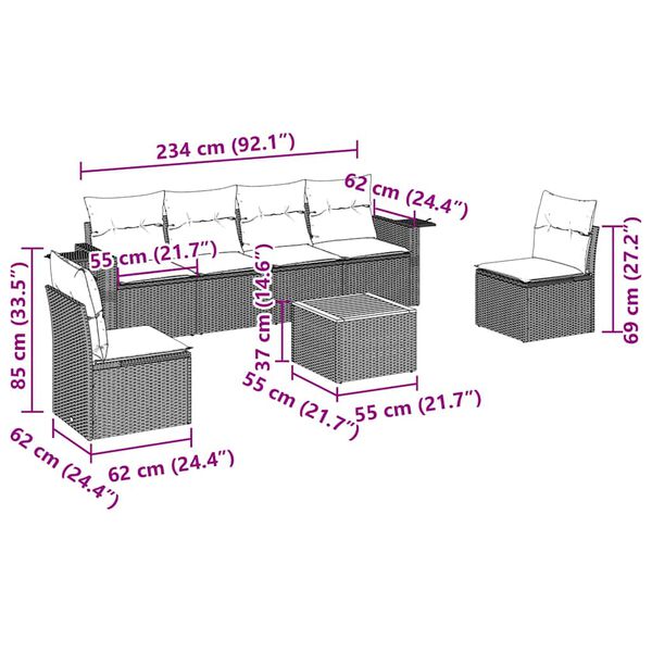 vidaXL Set canapele de grădină cu perne, 7 piese, negru, poliratan