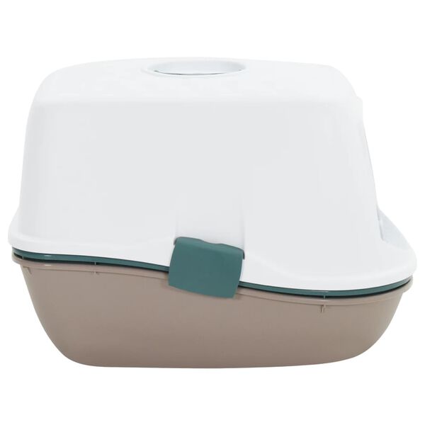 vidaXL Litieră pentru pisici cu capac alb și maro, 58,5x39,5x43 cm, PP