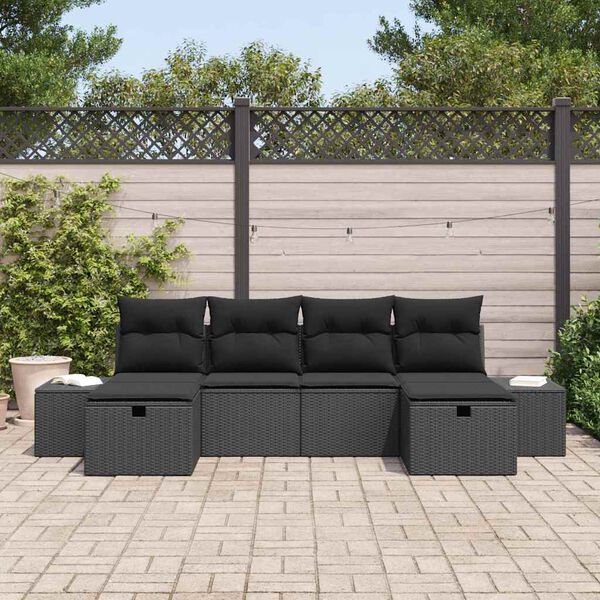 vidaXL Set de canapele pentru grădină cu pernă 6 pcs Negru poliratan