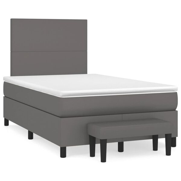 vidaXL Pat box spring cu saltea, gri, 120x190 cm, piele ecologică