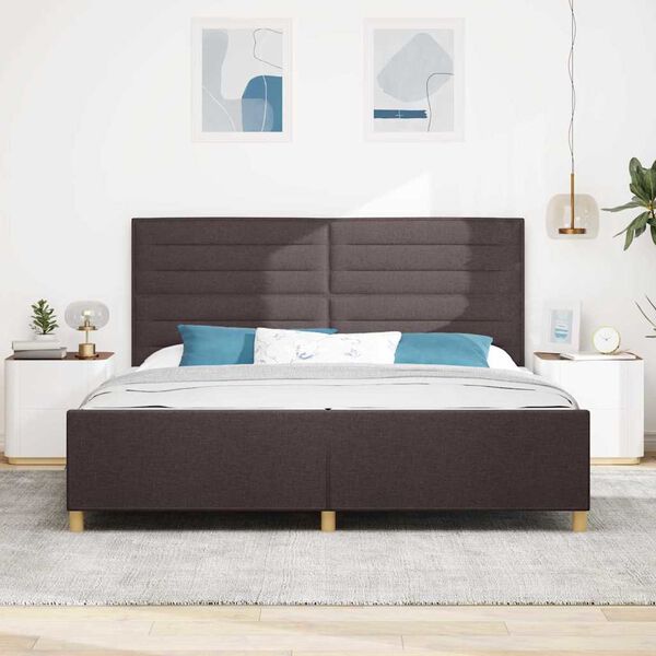 vidaXL Cadru de pat cu headboard Maro &icirc;nchis 200 x 200 cm țesătură