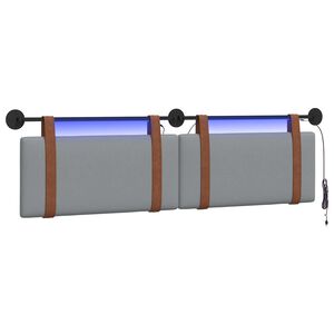 vidaXL Tăblie de pat suspendată Cu lumină LED Gri deschis PU antic