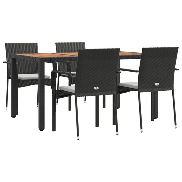 vidaXL Set mobilier de grădină cu perne, 5 piese, negru, poliratan