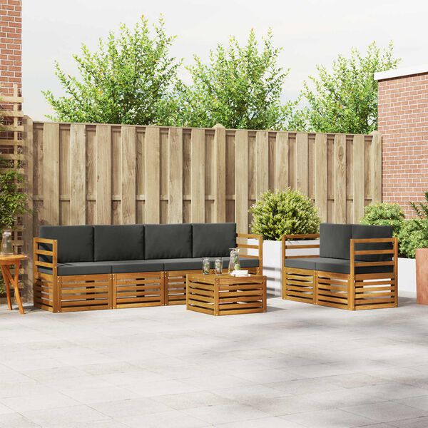 vidaXL Set de canapele de exterior cu pernă 7 pcs Natural și Antracit