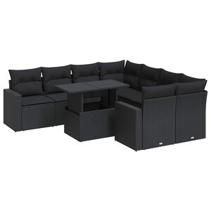 vidaXL Set mobilier de grădină cu perne, 9 piese, negru, poliratan