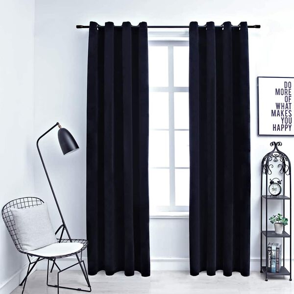 vidaXL Draperii opace cu inele, 2 buc., negru, 140 x 175 cm, catifea
