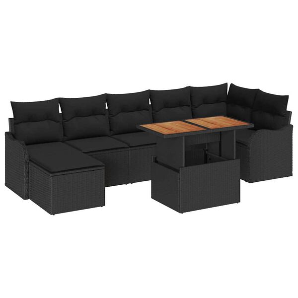 vidaXL Set de canapele pentru grădină cu pernă 8 pcs Negru