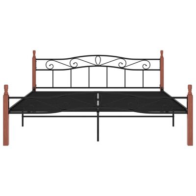 vidaXL Cadru de pat, negru, 200x200 cm, metal și lemn masiv de stejar