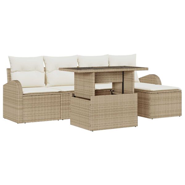 vidaXL Set de canapele pentru grădină cu pernă 6 pcs Bej Rattan poli