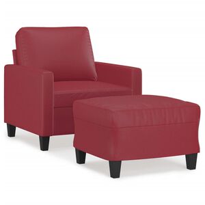 vidaXL Fotoliu canapea cu taburet, roșu vin, 60 cm, piele ecologică