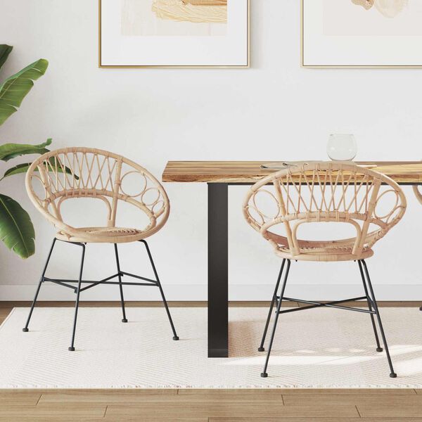 vidaXL Scaun de sufragerie 2 pcs natural 49 x 51 x 81 cm Ratan și Fier