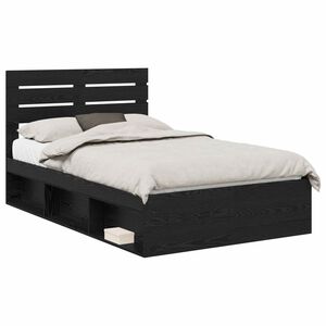 vidaXL Cadru de pat cu headboard Negru 135 x 190 cm Lemn de pin masiv