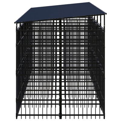vidaXL Padoc pentru câini de exterior cu acoperiș, 11,06 m², oțel