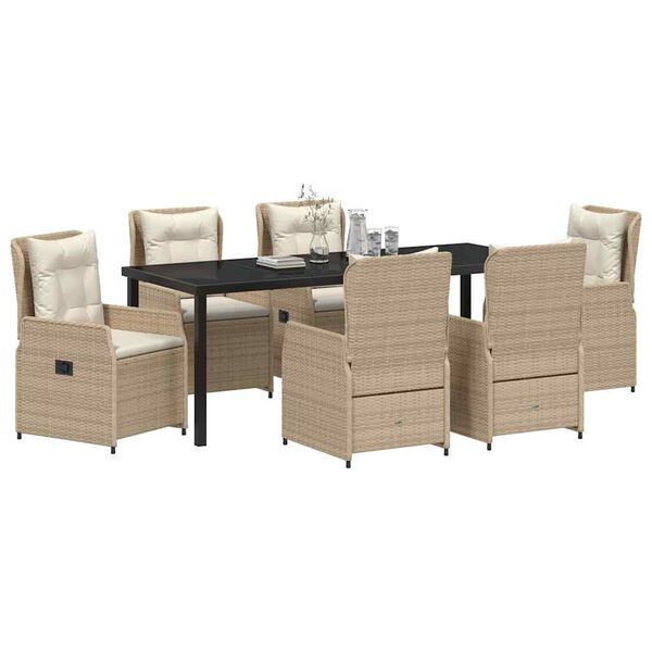 vidaXL Set de masă pentru grădină 7 pcs Beige și gri deschis poliratan