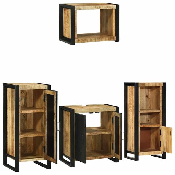vidaXL Set de mobilier pentru baie 4 pcs Maro Lemn recuperat masiv