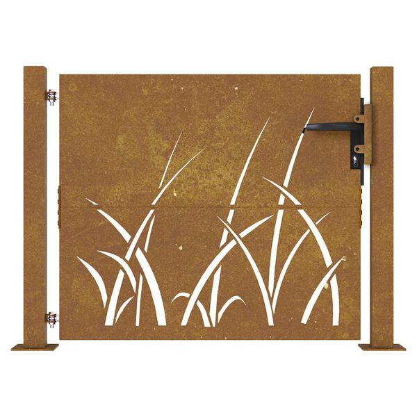 vidaXL Poartă de grădină 100x75 cm, oțel corten, design cu iarbă