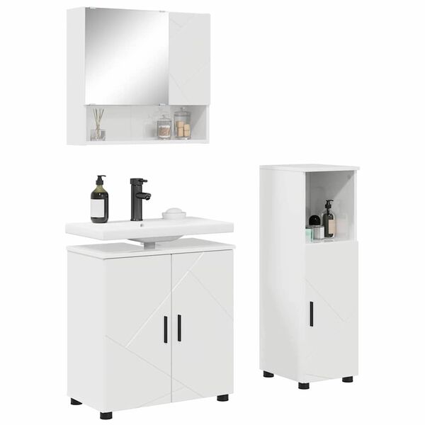vidaXL Set de mobilier pentru baie Pe perete cu ușă 3 pcs Alb lucios