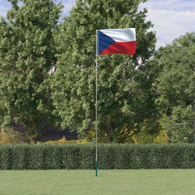 vidaXL Steag Cehia și stâlp din aluminiu, 5,55 m