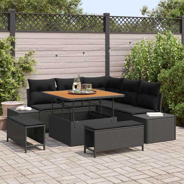 vidaXL Set de canapele pentru grădină 8 pcs Negru Rattan poli