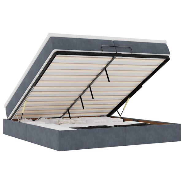 vidaXL Cadru de pat otoman cu saltele Gri &icirc;nchis 200x200cm catifea