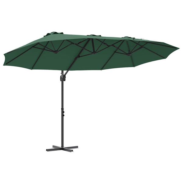 vidaXL Umbrelă de soare Verde 372 x 198 x 243 cm Poliester și Aluminiu