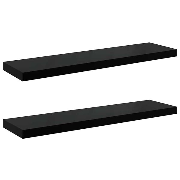 vidaXL Rafturi de perete, 2 buc., negru extralucios 90x23,5x3,8 cm MDF