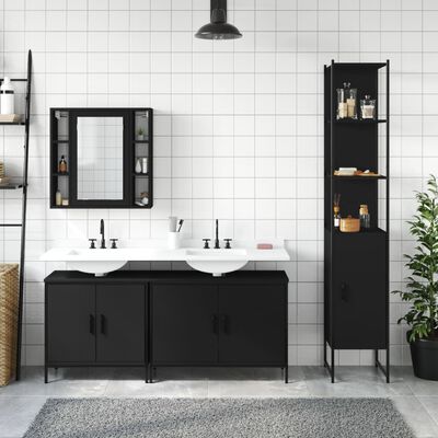 vidaXL Set dulapuri de baie, 4 piese, negru, lemn prelucrat