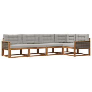 vidaXL Set de canapele de exterior 5 pcs Natural și Gri deschis