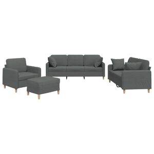 vidaXL Set de canapele cu perne, 4 piese, gri &icirc;nchis, material textil