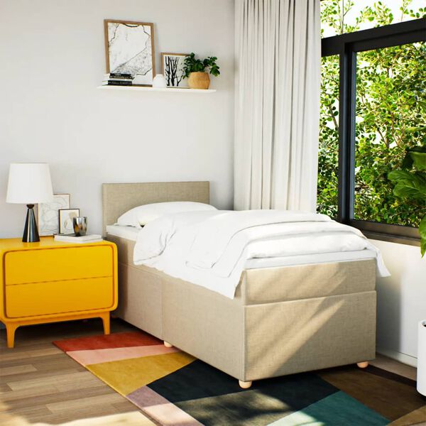 vidaXL Pat box spring cu saltea, crem, 90x190 cm, textil