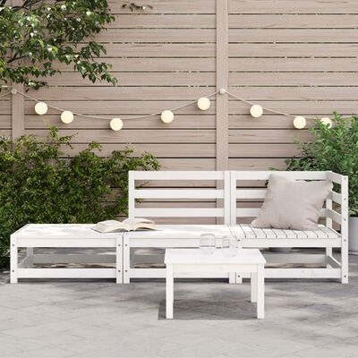 vidaXL Canapea de grădină cu taburet și 2 locuri, alb, lemn masiv pin
