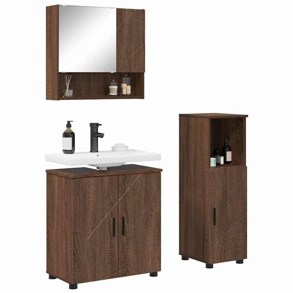 vidaXL Set de mobilier pentru baie Pe perete 3 pcs Stejar &icirc;nchis