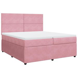 vidaXL Pat box spring cu saltea, roz, 200x200 cm, catifea