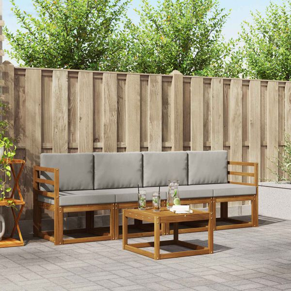 vidaXL Set de canapele de exterior 5 pcs Gri natural și deschis