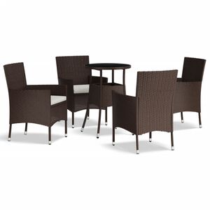 vidaXL Set bistro de grădină, 5 piese, cu perne, maro, poliratan
