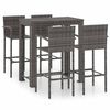 vidaXL Set bar exterior cu cotieră, 5 piese, gri, poliratan